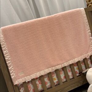 Crate&Barrel Pink Satin-Trimmed Baby Blanket